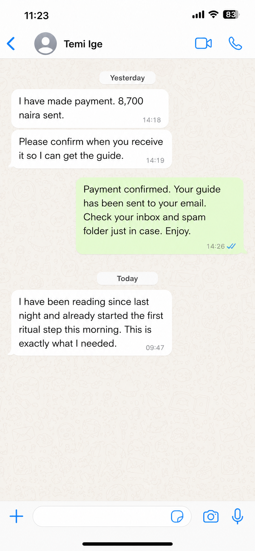 WhatsApp payment and delivery confirmation